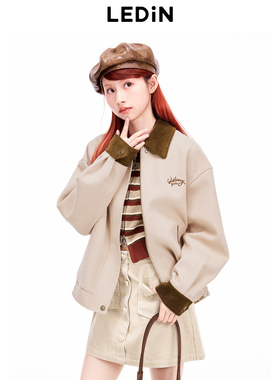 【商场同款】乐町2024冬季新款休闲领口撞色夹克外套C2BBE4114