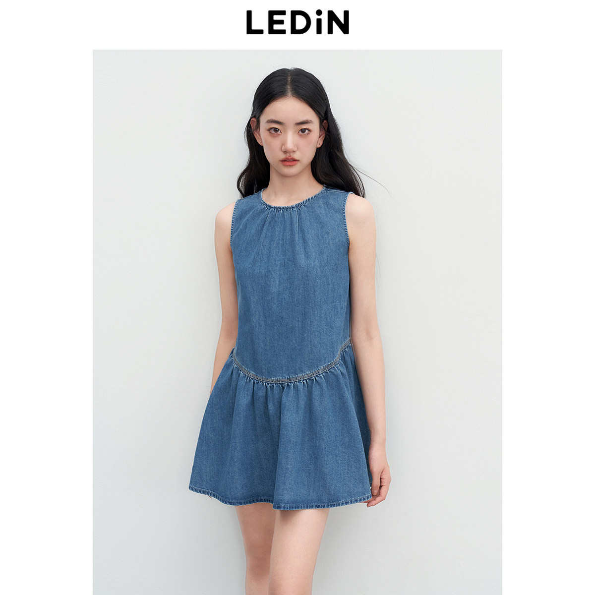 乐町甜美牛仔连衣裙女2025年夏季新款柔软后背绑带短款A版裙子,女装/女士精品,连衣裙,淘宝优惠券,粉丝福利购,淘宝优惠卷