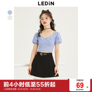 新款 夏季 乐町气质翻领短袖 短上衣C1EED3V01 清仓