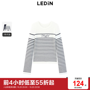 新款 24年冬季 乐町圆领条纹线套衫 针织毛衣C1EEE4F03 清仓