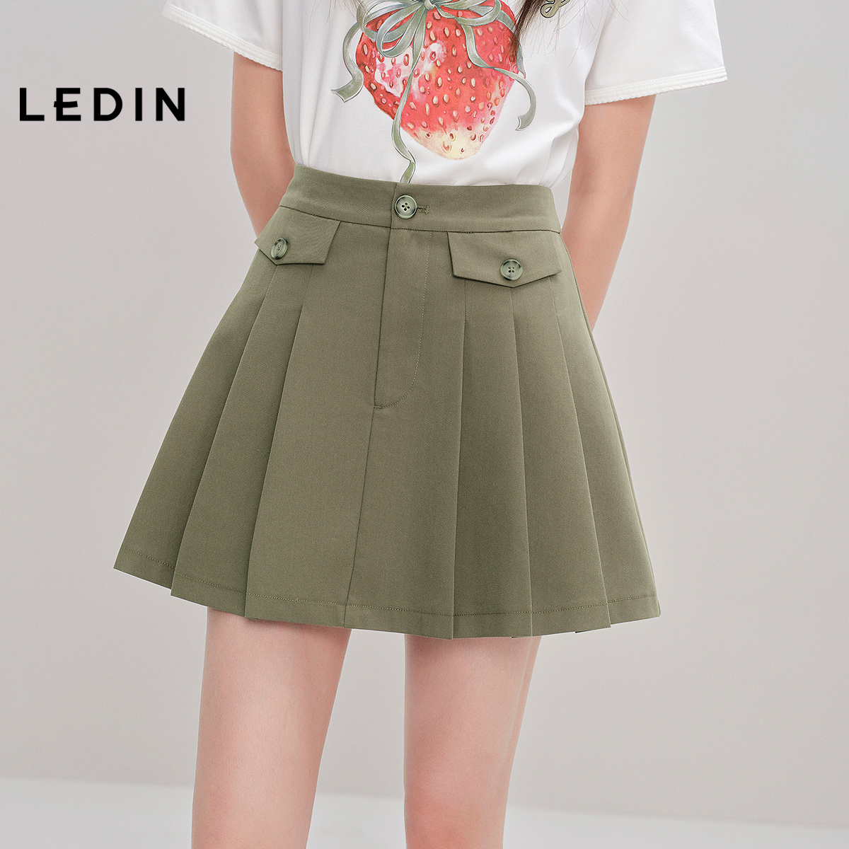 【商场同款】乐町设计感百褶裙秋季新款装饰口袋A字短裙C1GEF3119