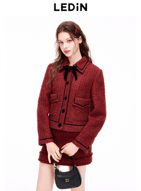 【商场同款】乐町2025冬季新款千金红色小香风外套短款C1BBE4319