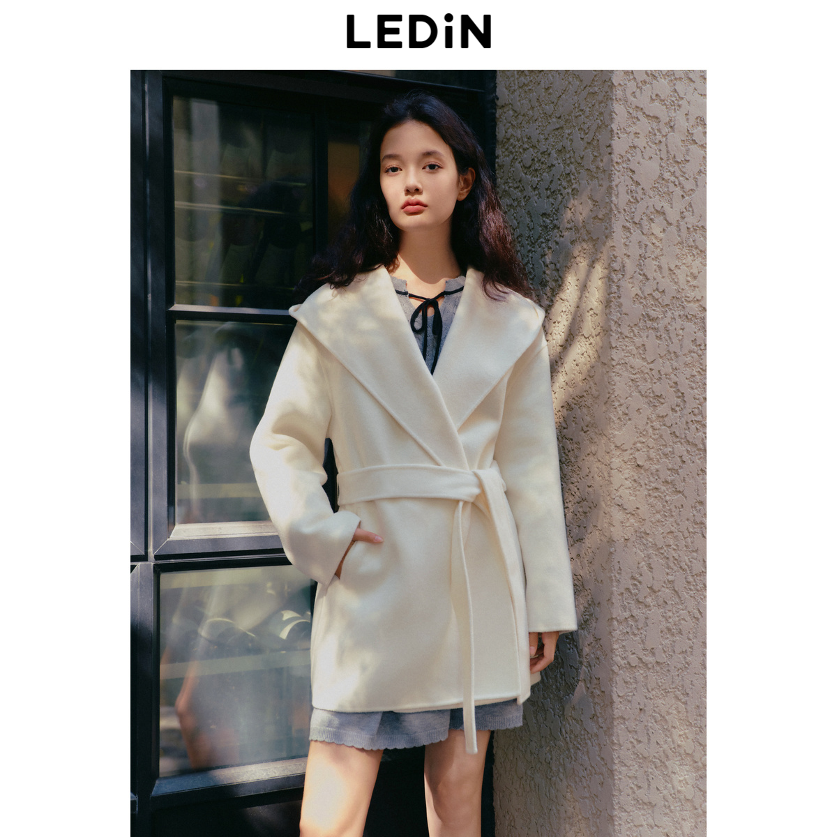 【反季清仓】乐町甜美双面呢大衣女冬季新款腰带设计感毛呢外套