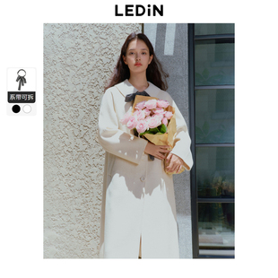 乐町冬季纯羊毛双面呢大衣织带拆卸设计长款毛呢外套