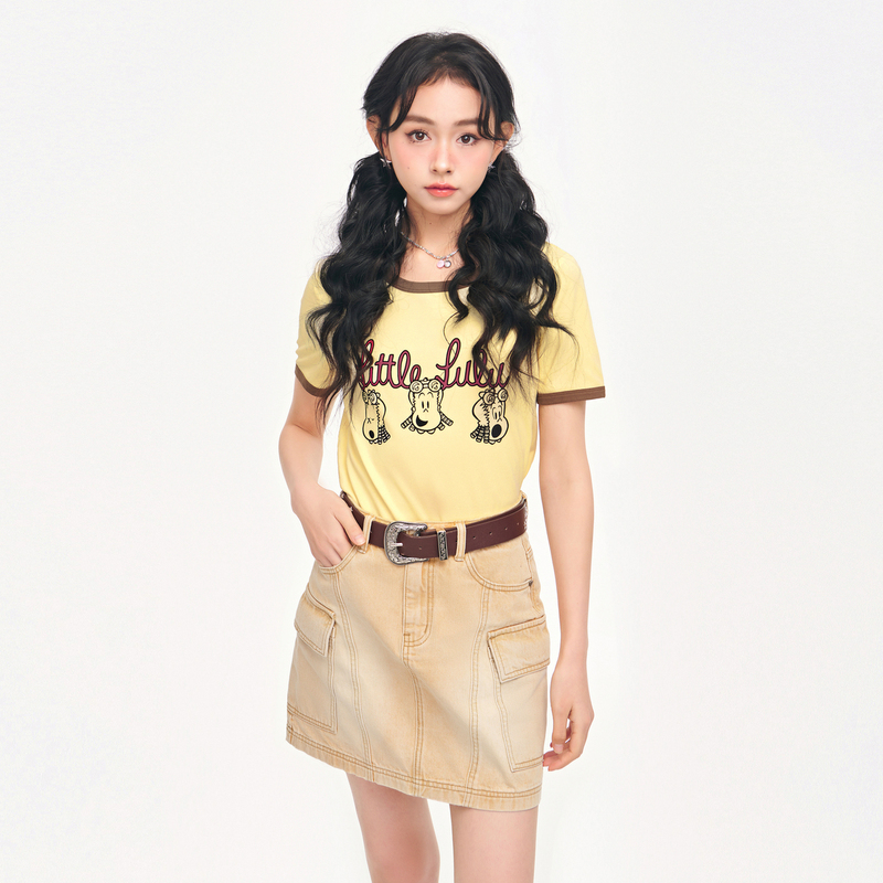 【Little Lulu联名】乐町夏季新款领口袖口撞色T恤C1CNE2126
