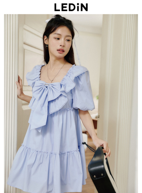 【清仓】乐町初恋风白茶少女连衣裙夏蝴蝶结裙子C1FAD3V06