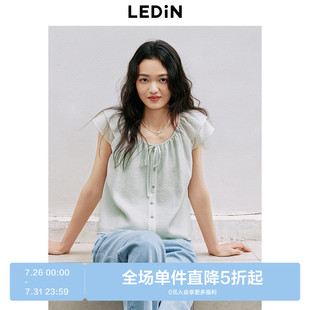 领口绑带设计短袖 乐町韩系甜美小飞袖 新款 雪纺衫 上衣 2025年夏季