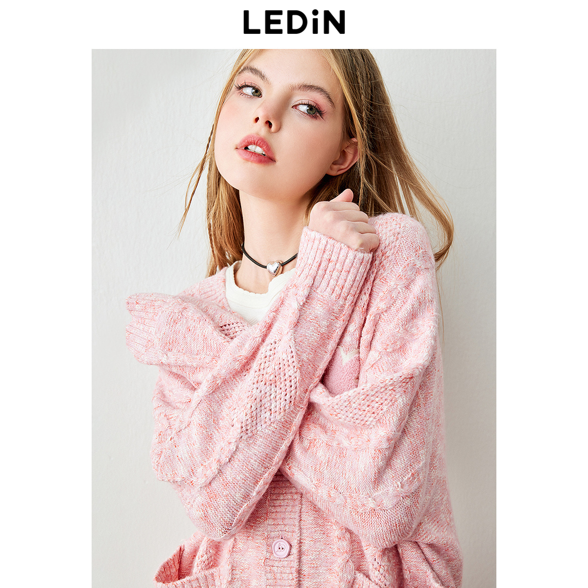 乐町有机棉开衫复古绞花宽松针织