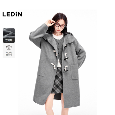 【商场同款】乐町冬季新款学院风连帽毛呢外套大衣C2AAE4310