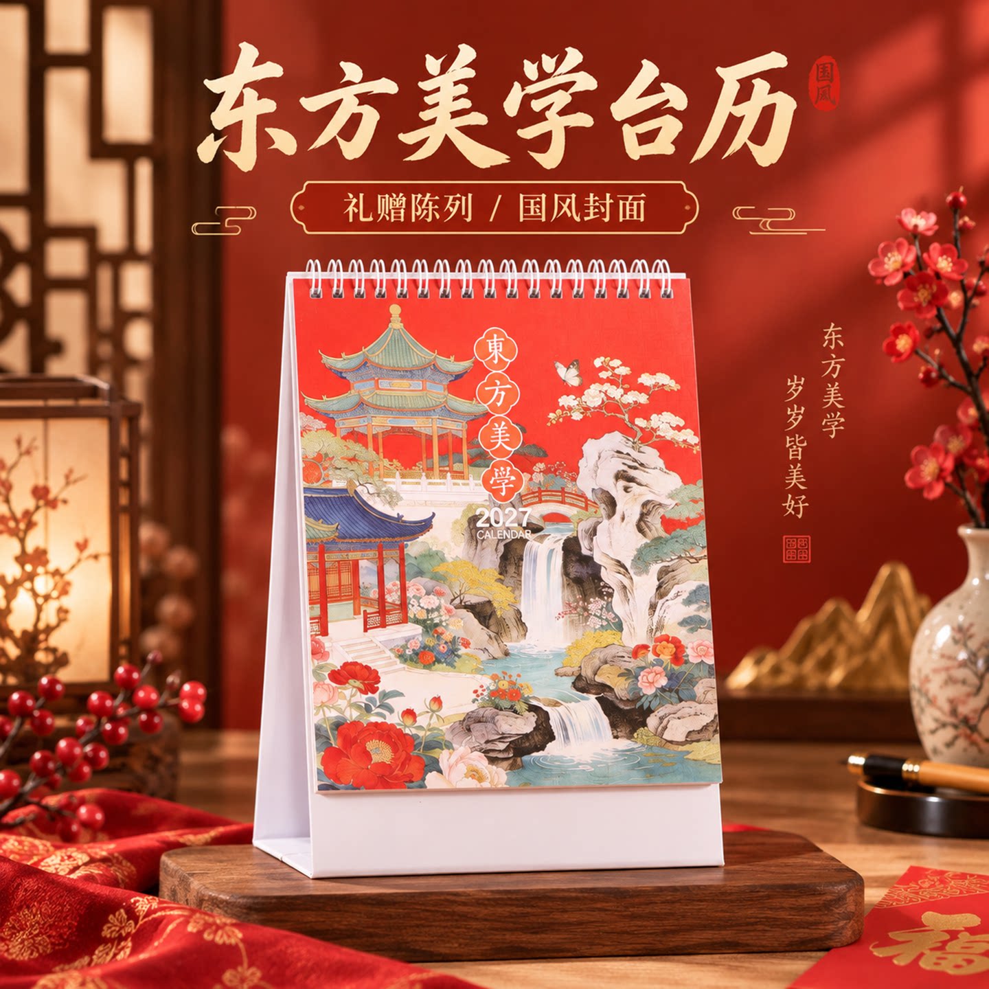2027年新款竖版台历定做国风清新简约文化艺术羊年月历办公桌面大格子记事摆件公司企业广告创意订日历印logo