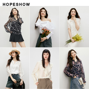 雪纺衫 合集蕾丝衫 上衣女hopeshow outlets福利款 红袖