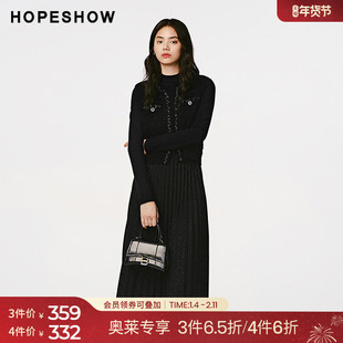 红袖冬季2024新款女装 香风风琴褶圆领两件套连衣裙89124421606