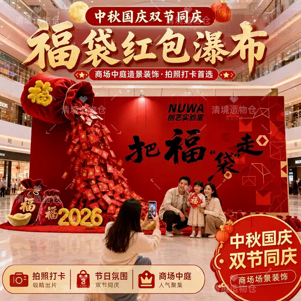 仿真瀑布福袋中秋国庆打卡装置