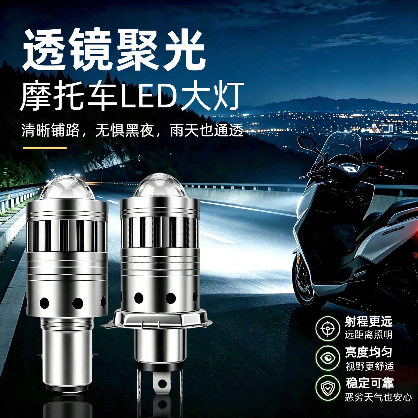 摩托车踏板激光改装大灯led灯泡