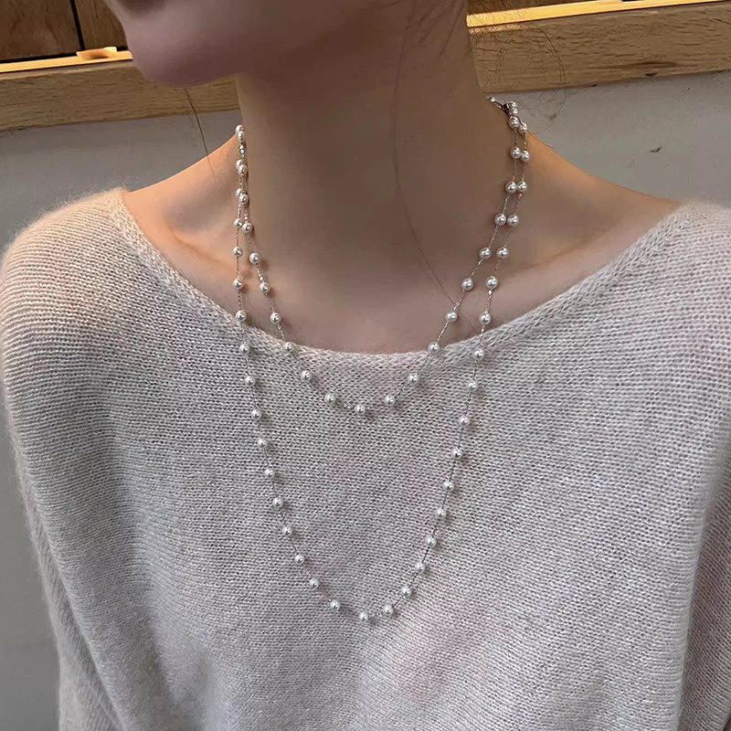长款满天星珠珠项链配饰女秋冬毛衣链大气高档高级感锁骨链颈链