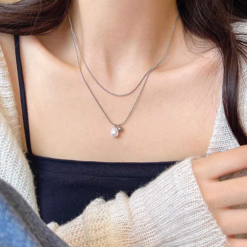 「沧海遗珠」个性双层叠戴仿珍珠项链女小众高级感轻奢蛇骨链百搭