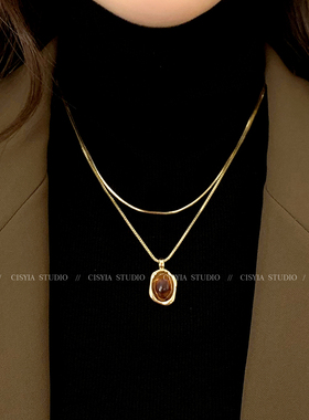 爆款焦糖色叠戴金色毛衣项链女2024秋冬轻奢高级感小众毛衣链