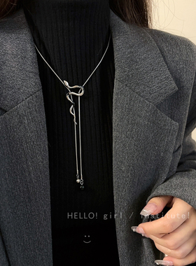冷淡风抽拉银色蛇形项链女本命年轻奢高级感秋冬长款毛衣链配饰品