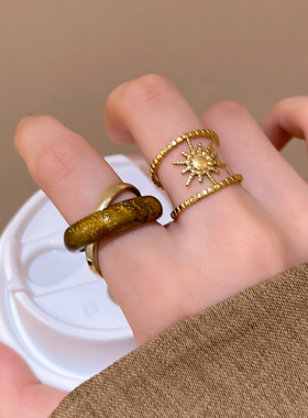 焦糖色交叉双圈戒指女小众