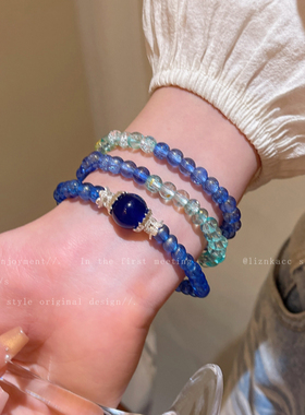 新中式叠戴蓝色串珠手链