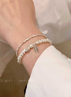 极细碎银子珠珠手链女2024年新款高级感轻奢小众精致叠戴手串配饰