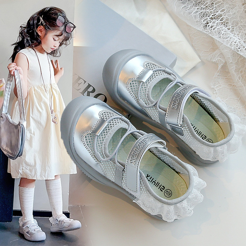 女童包头凉鞋透气2026春夏季新款女宝镂空运动鞋中大童公主鞋蕾丝