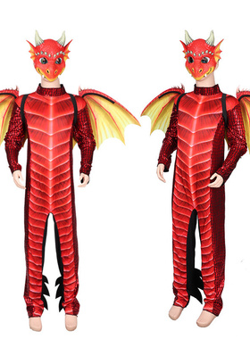 跨境电商外贸万圣节狂欢节儿童龙面具翅膀套装COSPLY派对舞会面具