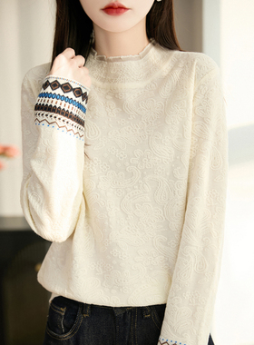 圆领针织衫打底内搭绒条纹毛衣秋冬女宽松上衣新年款