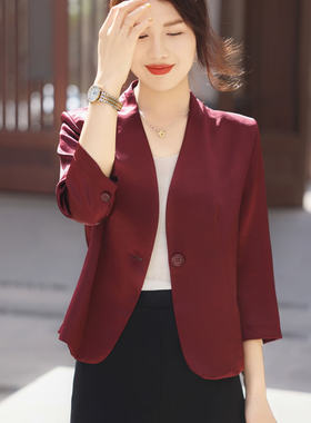 薄款修身红色西装休闲西服防晒喜婆婆妈妈气质外套婚宴减龄小西装
