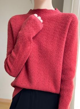 圆领针织衫打底内搭绒条纹毛衣秋冬女宽松上衣新年款