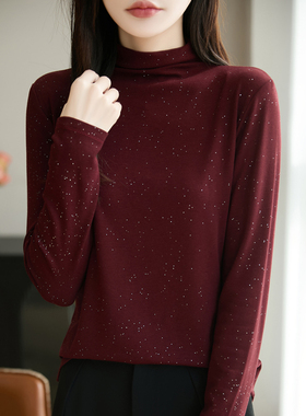 圆领针织衫打底内搭绒条纹毛衣秋冬女宽松上衣新年款