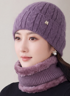 冬季中老年女兔毛加绒保暖棉帽