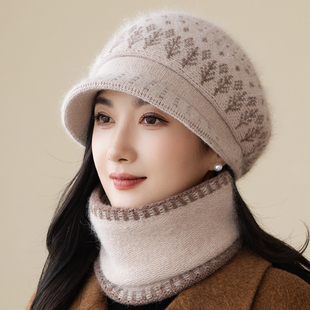 帽子女冬加绒保暖毛线帽中年妈妈韩版鸭舌贝雷帽老人洋气防寒棉帽