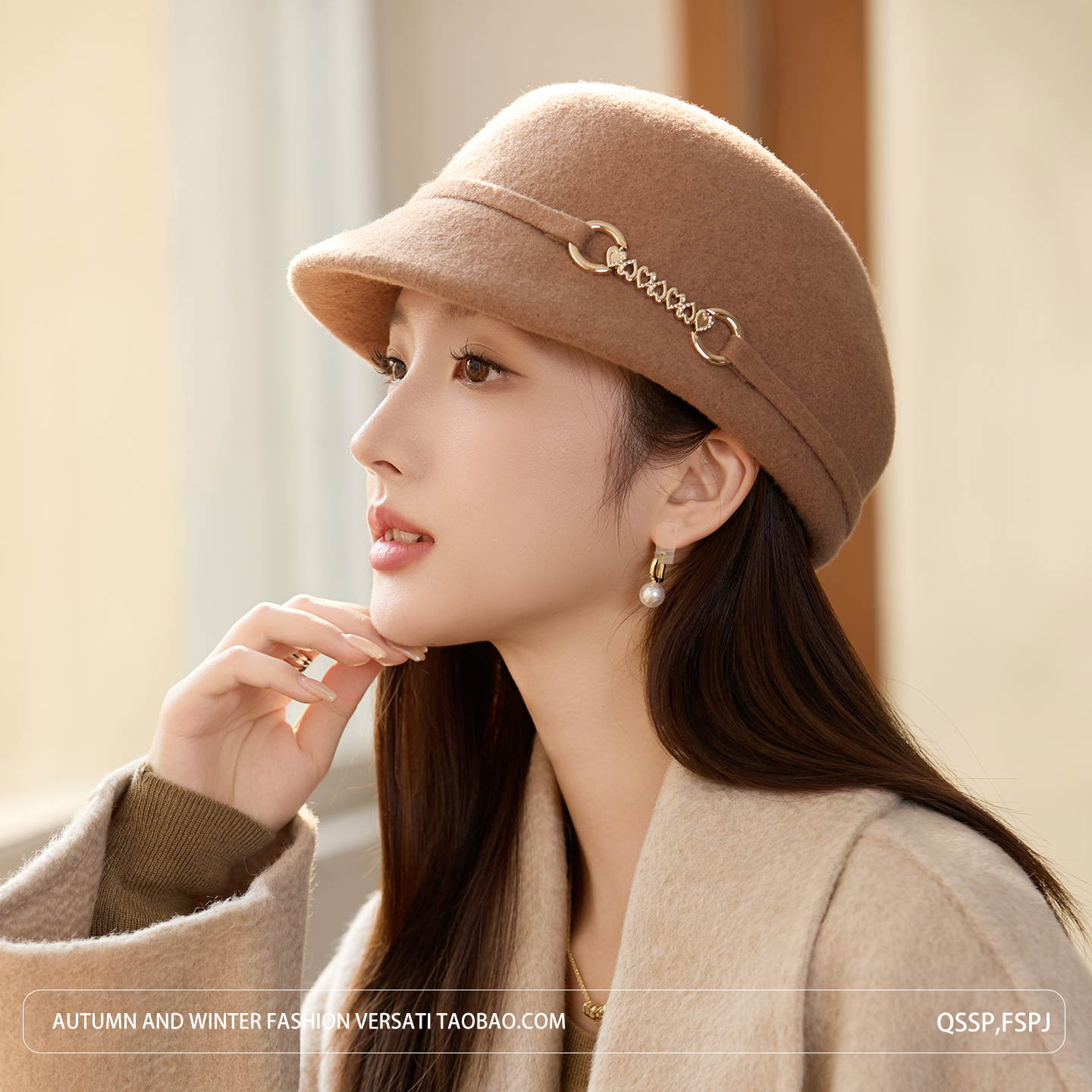 法式赫本风优雅羊毛呢礼帽女秋冬英伦复古马术帽时尚洋气鸭舌帽子