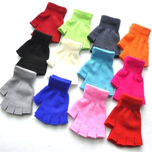 成年人冬季保暖腈纶材质针织半指手套 学生骑行防寒半截露指手套