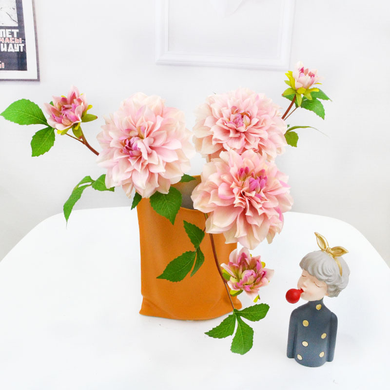 仿真花大丽菊家居摆放橱窗装饰绢花新款2头天竺牡丹商务用花