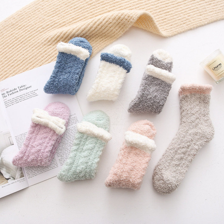 秋冬新款袜子女 加绒加厚珊瑚绒袜扎口麻花中筒毛圈袜半边绒袜,女士内衣/男士内衣/家居服,中筒袜,淘宝优惠券,粉丝福利购,淘宝优惠卷