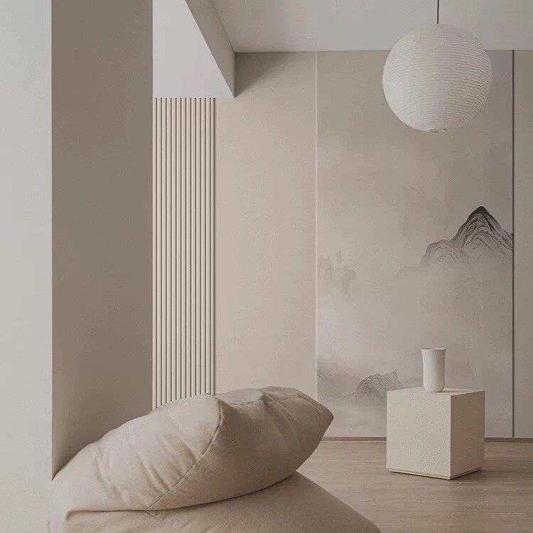 水墨山水画壁纸新中式客厅电视背景墙纸墙布轻奢餐厅格栅壁画定制