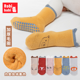 婴儿毛圈袜冬季 加厚保暖棉纯新生儿宝宝袜卡通防滑硅胶毛巾袜子