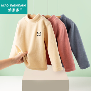 妙当当儿童加绒加厚保暖上衣单件内搭男童卫衣半高领女童打底衫