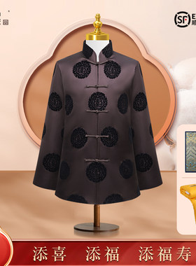男款中式棕色寿衣天玺纯棉寿服