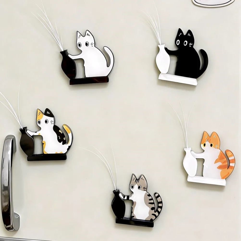 小猫推瓶子磁吸式猫胡子冰箱贴收纳猫咪毛发胡子可插花