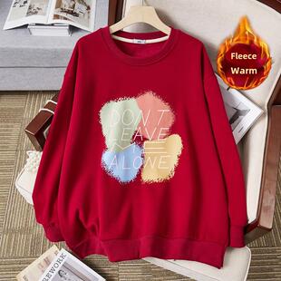 宽松卫衣长袖 秋冬款 圆领加绒印花韩版 300斤女装 上衣 胖MM大码