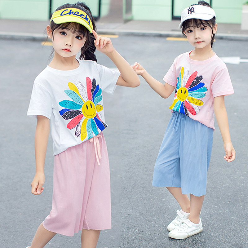 女童套装夏季2020新款女孩洋气时髦短袖儿童衣服运动大童装两件套