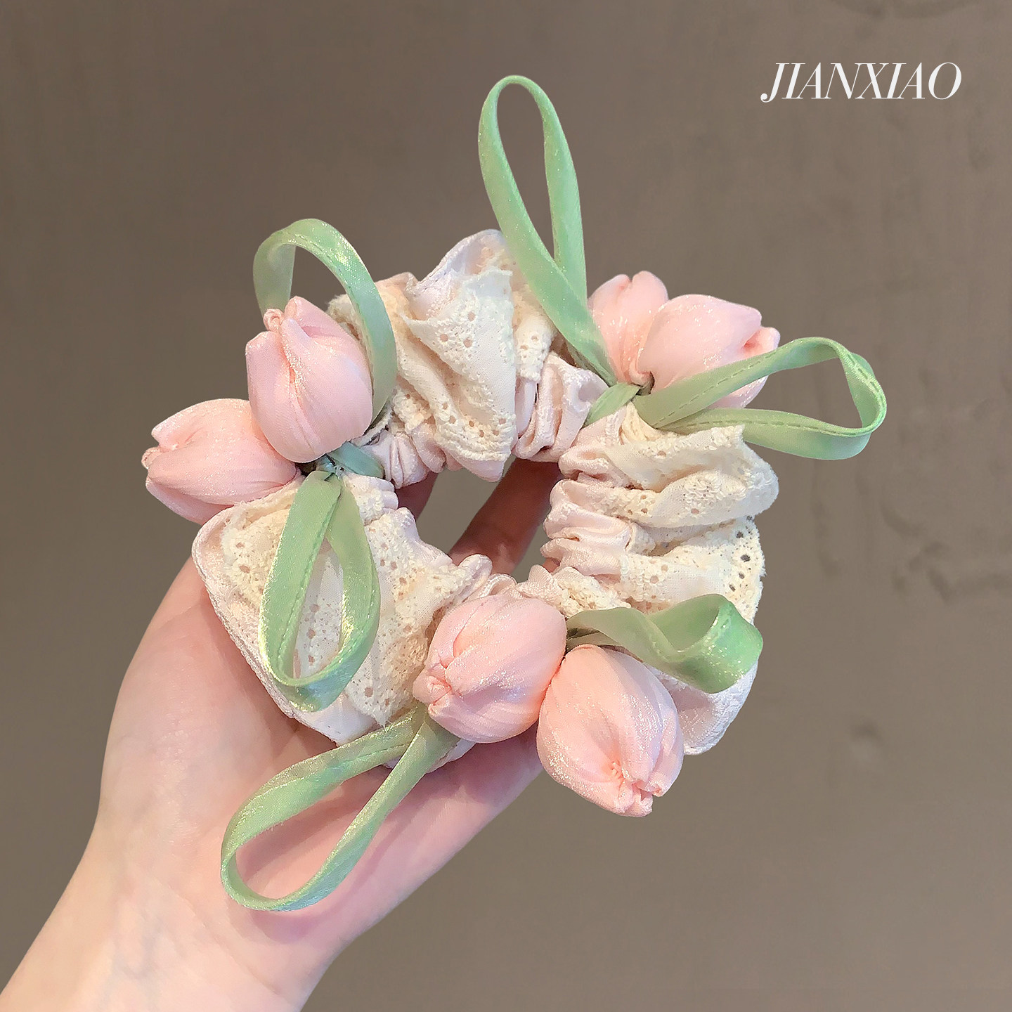 韩国田园风郁金香花朵蕾丝发圈高级感蝴蝶结发饰耐用弹力皮筋头绳