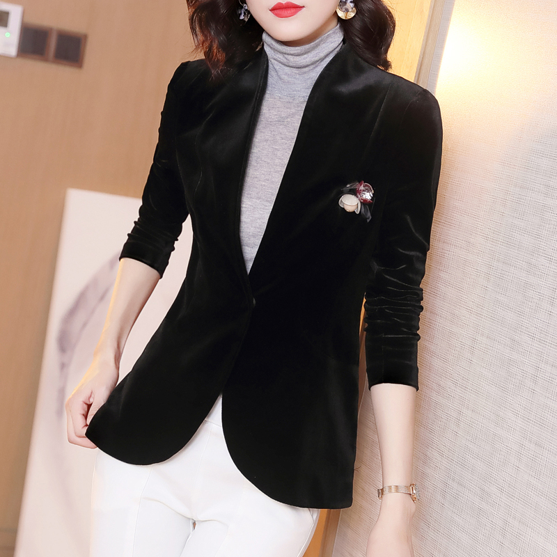 黑色金丝绒西装外套女2023秋季新款长袖修身显瘦气质韩版西服上衣