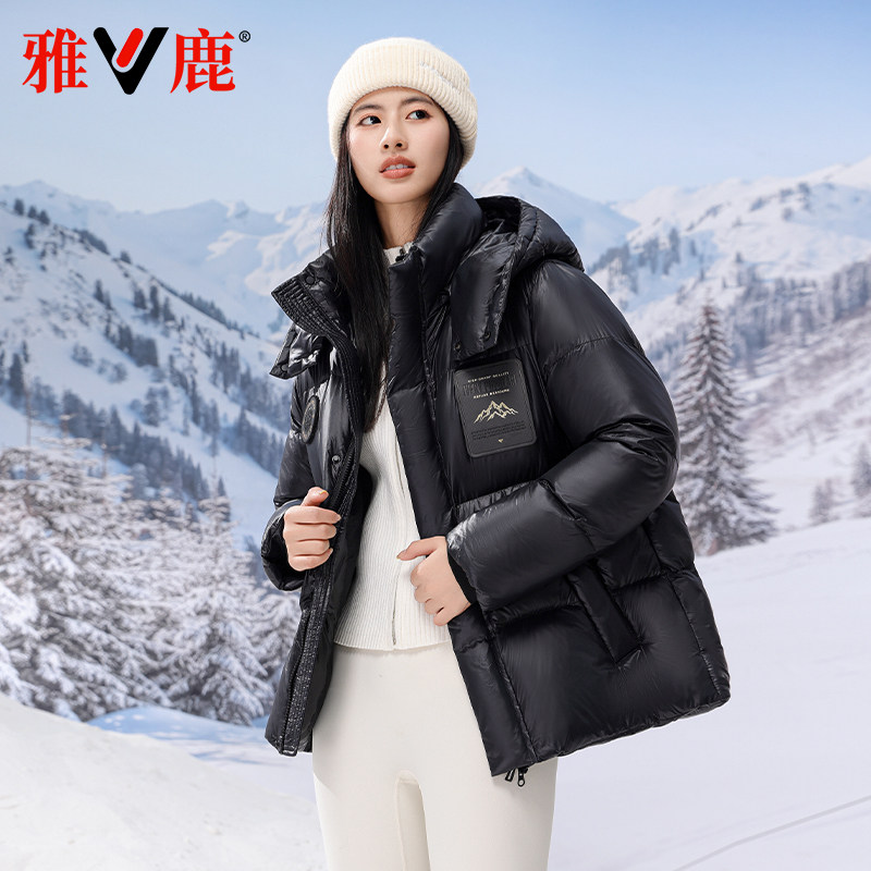 雅鹿中长款连帽保暖锁温防风防水