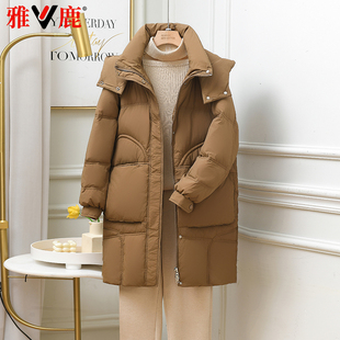 雅鹿2025秋冬季新款羽绒服女中长款中老年妈妈装加厚保暖外套