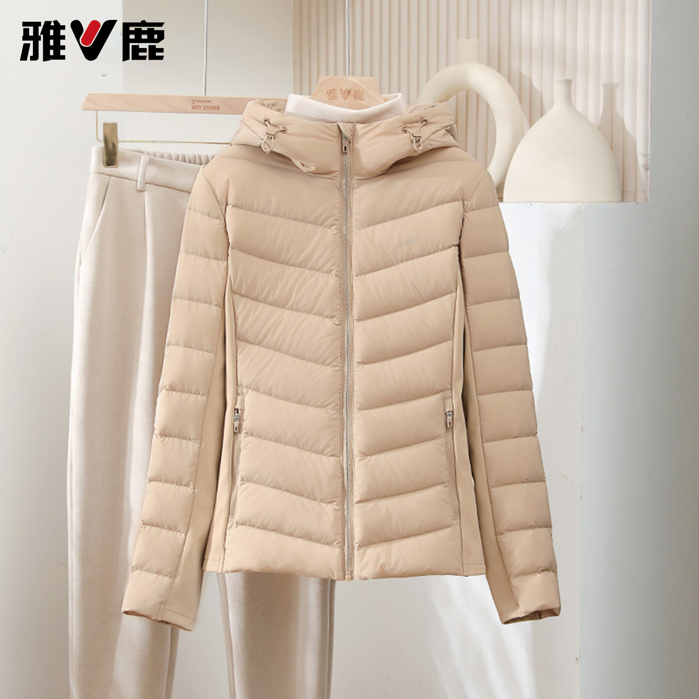 短款抽绳连帽瑜伽轻薄羽绒服