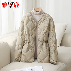 轻薄无领收腰羽绒服单排扣